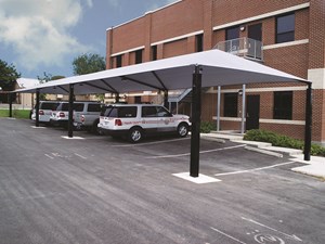 Hospital vehicles under large shade structures