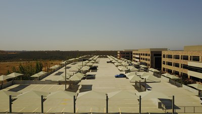 Rooftop parking in San Diego with shade structures