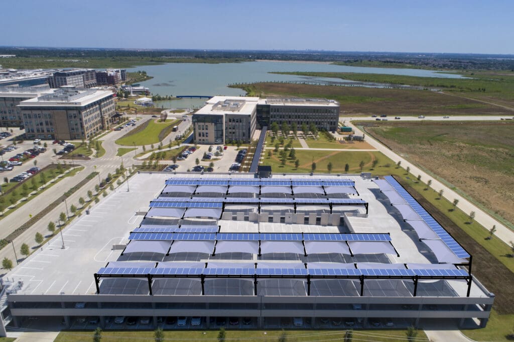 Rooftop parking with solar panels