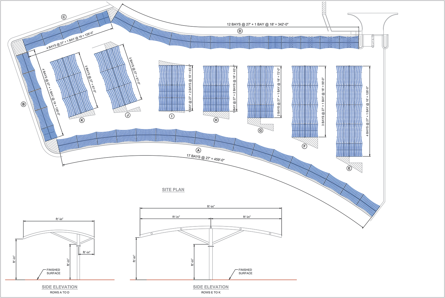 architectural drawing for parking lot with shade structures