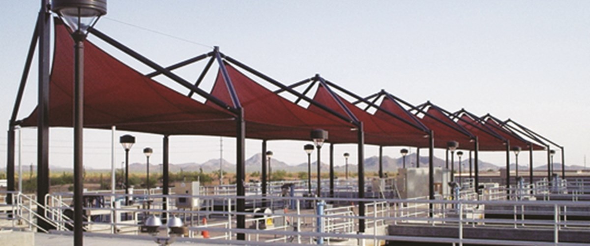 Row of red sparking structures