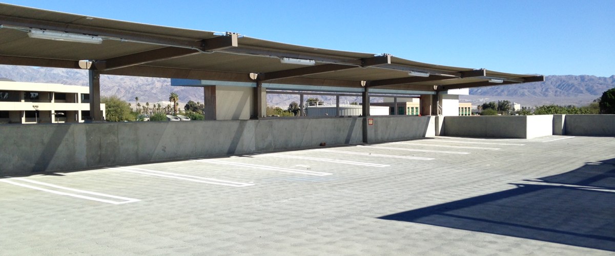 Covered rooftop canopy with mountains in the distance thumbnail