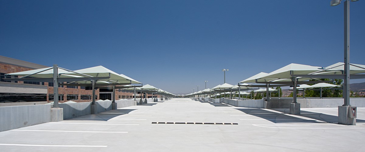 white shaded parking spots on rooftop thumbnail