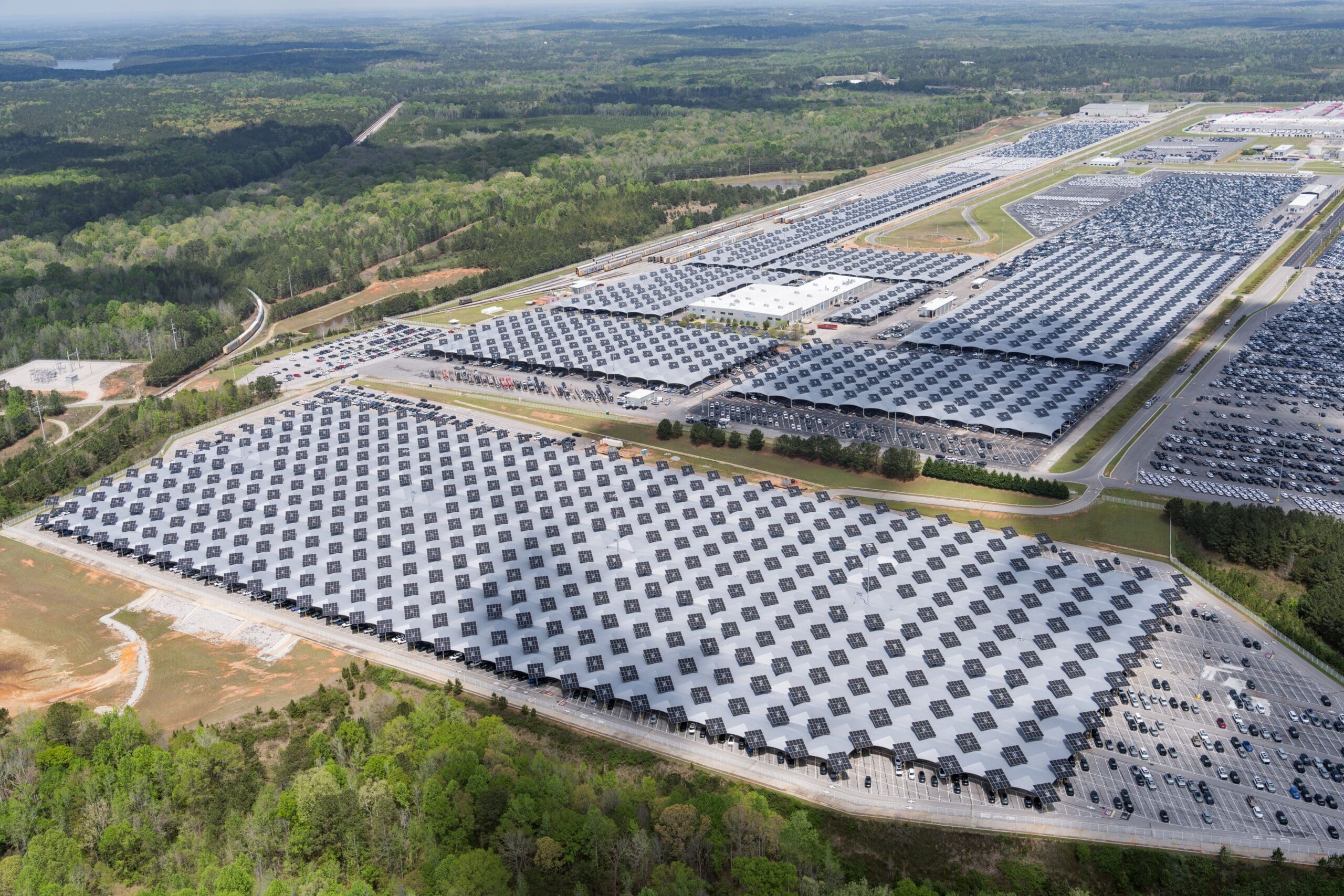 VPS solar-integrated hail and weather protection structures at Kia Manufacturing Facility, Georgia