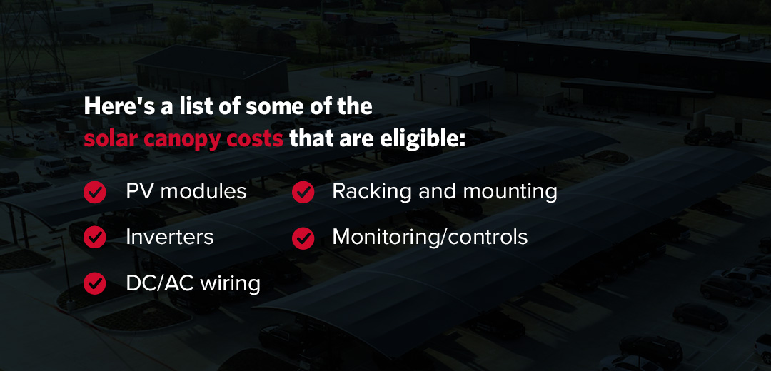 Here's a list of some of the solar canopy costs that are eligible